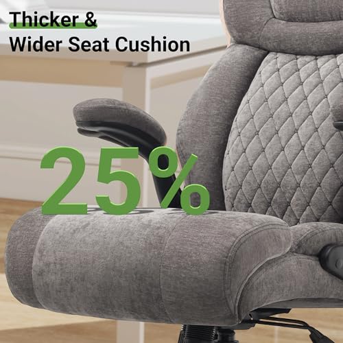 Office Chair, Big and Tall Executive Chair with Air-Lumbar Support, Breathable Desk Computer Chair with Adjustable Flip-up Armrests, Wide Cushion Seat Swivel Home Office Chair - color: Grey