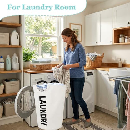 WOOHA 125L Large laundrybasket,Collapsible laundry hamper, Tall Clothes Baskets Folding Washing Bin Foldable Fabric Hamper Bags for Bedroom, Closet,Bathroom,College,laundry bag,beige - color: Beige, size: 125L-XXXL