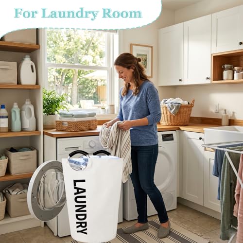 WOOHA 125L Large laundrybasket,Collapsible laundry hamper, Tall Clothes Baskets Folding Washing Bin Foldable Fabric Hamper Bags for Bedroom, Closet,Bathroom,College,laundry bag,beige - color: Beige, size: 125L-XXXL