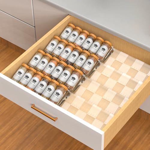 4-Tier Non-Slip Spice Drawer Organizer, 4-Pack Checkered Frosted Clear Acrylic, Expandable (11''-22'') Spice Rack for Kitchen Drawer Storage – Holds Seasonings, Herbs, and Spices (Jars Not Included) - size: Spice Organizer-4 Pack-Clear