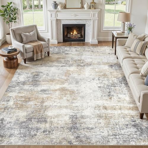 5x7 Area Rugs, Washable Non-Slip Soft Modern Abstract Rug for Living Room | Kid & Pet Friendly Indoor Floor Stain Resistant Carpet for Bedroom Nursery Dining Room Playroom Office Home Decor - GoldBrown - color: Goldbrown, size: 5' x 7' (Rectangular)
