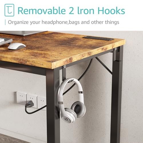 Lufeiya Computer Desk with Power Outlet, 47 inch Teen Study Table Home Office Work Writing Gaming Desks with Charging Station Outlets Built in, Brown - color: Rustic Brown, size: 47.2"