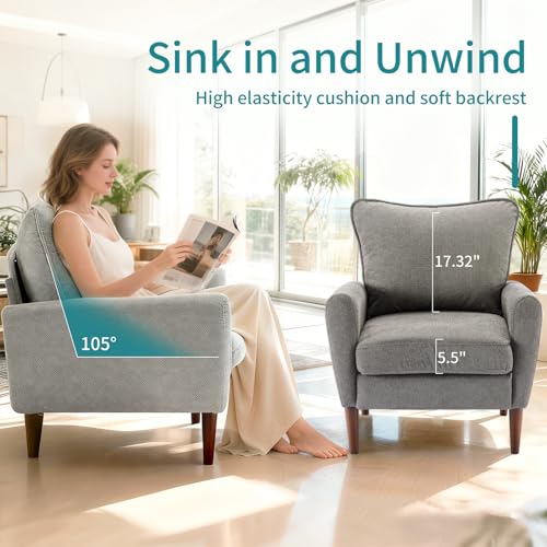 OLIXIS Comfy Accent Chair for Living Room Bedroom and Waiting Room | Upholstered Mid-Century Reading Chair with Pillow and Solid Wood Legs, Wide Singe Modern Lounge Sofa, Greige - color: Greige