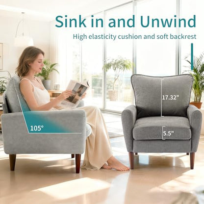 OLIXIS Comfy Accent Chair for Living Room Bedroom and Waiting Room | Upholstered Mid-Century Reading Chair with Pillow and Solid Wood Legs, Wide Singe Modern Lounge Sofa, Greige - color: Greige