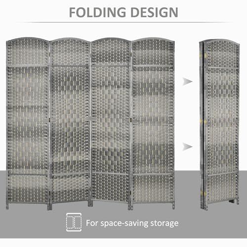 Folding Room Divider, 6Ft Tall Privacy Screen, Hand-Woven Wicker Style Freestanding Wall Partition for Home Office Bedroom, No Assembly Required - color: Mixed Gray, size: 4 Panel