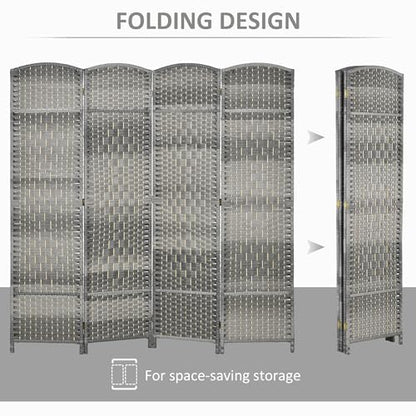 Folding Room Divider, 6Ft Tall Privacy Screen, Hand-Woven Wicker Style Freestanding Wall Partition for Home Office Bedroom, No Assembly Required - color: Mixed Gray, size: 4 Panel