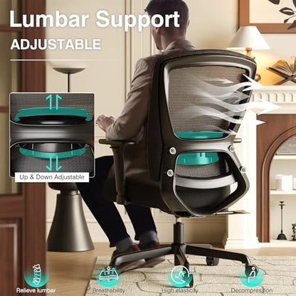 Mesh Office Chair,Ergonomic Computer Desk Chair,Sturdy Task Chair- Adjustable Lumbar Support & Armrests,Tilt Function,Comfort Wide Seat,Swivel Home Office Chair (Noir Black) - color: Noir Black