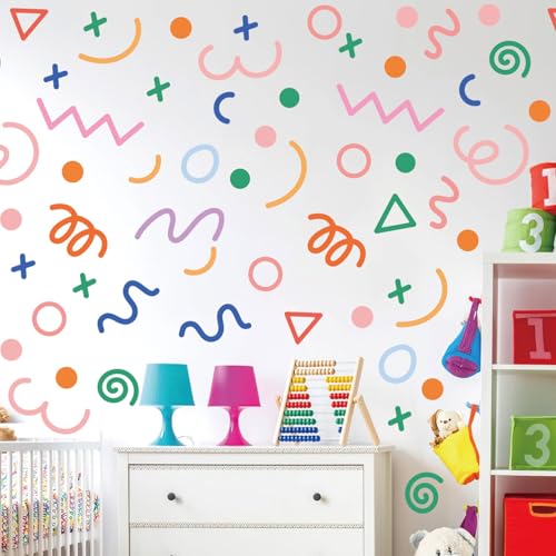 200 Pcs Geometric Wall Stickers (Irregular Lines/Triangles/Dots) - 10 Sheet Waterproof Removable Decals for Kids Room, Classroom, Nursery & Home Decor - Multi-Color DIY Art Decoration - color: Irregular Lines