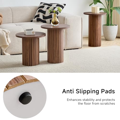 Round Nesting Coffee Table Set of 3 Mid Century Modern Wood Round Coffee Tables with Flexible Small Boho Circle End Table for Space Saving Living Room Comedor Home Office Bedroom(Brown) - color: 3pcs Brown