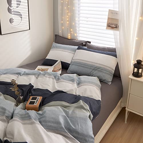 LifeTB 100% Cotton Boy Stripe Duvet Cover Twin White Blue Gray Stripe Comforter Cover Modern Soft Geometric Stripe Bedding Set Simple Style Men Adults Duvet Quilt Cover with 2 Pillowcases - color: A3# Modern Stripe, size: Twin(68"x86")