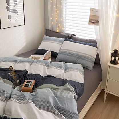 LifeTB 100% Cotton Boy Stripe Duvet Cover Twin White Blue Gray Stripe Comforter Cover Modern Soft Geometric Stripe Bedding Set Simple Style Men Adults Duvet Quilt Cover with 2 Pillowcases - color: A3# Modern Stripe, size: Twin(68"x86")