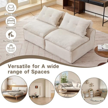 Modular Sofa 2 Seater: DIY Armless Design with Soft Chenille Fabric & 4 Pillows - Creative Studio Seating for Small Spaces & Home Office Use