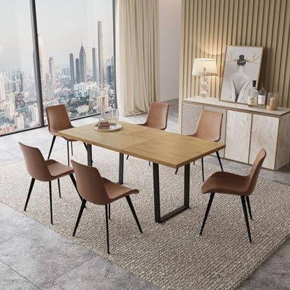Mid-Century Extendable Dining Table Set, 51"-67", 6 Upholstered Chairs - color: Table With 6 Brown Chairs, size: 51"-67"