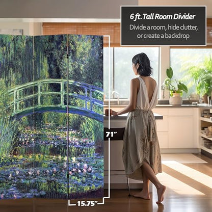 Red Lantern 6 ft. Tall Double Sided Works of Monet Canvas Room Divider - Water Lily/Garden - color: Water Lily/Garden