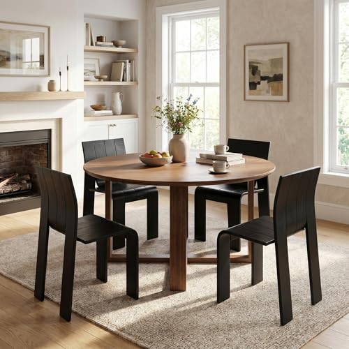 Wooden Dining Chairs Set of 4, Stackable Side Chairs, Black | Ergonomic Backrest, Solid Wood, No Assembly Required, Dining Room Chairs, Kitchen Chairs, Mid-Century Modern, Small Space - color: Black, size: 4 Chair