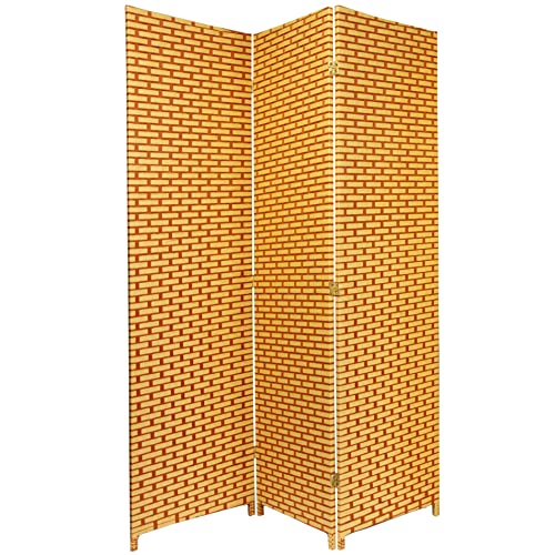 Red Lantern 6 ft. Tall Woven Fiber Room Divider - Natural/Rust - 3 Panel - color: Natural/Rust, size: 3 Panel