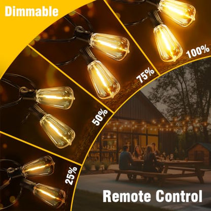 100FT Solar String Lights Outdoor Waterproof with Remote & Timer, LED Shatterproof ST38 Bulbs, USB & Solar Powered Patio Lights for Backyard, Porch, Garden, Wedding Decor, Dusk to Dawn Lighting - size: 100FT