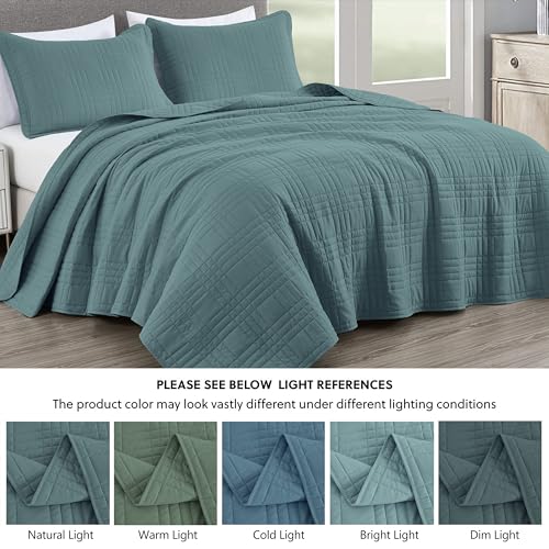 Chezmoi Collection Kingston King Size Bedspread Set, 3-Piece Blue Oversized Quilted Microfiber Lightweight Bedspread Coverlet (118"x106") for All Seasons - color: Blue, size: King