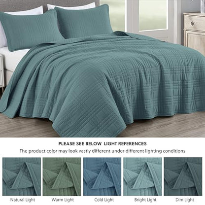 Chezmoi Collection Kingston King Size Bedspread Set, 3-Piece Blue Oversized Quilted Microfiber Lightweight Bedspread Coverlet (118"x106") for All Seasons - color: Blue, size: King