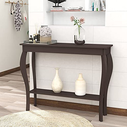 ChooChoo 39" Narrow Entryway Table with Storage Shelf, Espresso | Console Table with Curved Legs, Chic Accent Sofa Table with Shelves for Entryway, Living Room, Hallway - color: Espresso