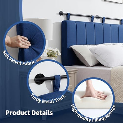 King Headboard Only, Wall Mounted Hanging Upholstered Bed Head Board | Modern Vertical Channel Design of Fine Linen, Elegant Dark Blue Fluted Headboard for Bedroom (Dark Blue, King Size ) - color: Linen/Blue, size: King