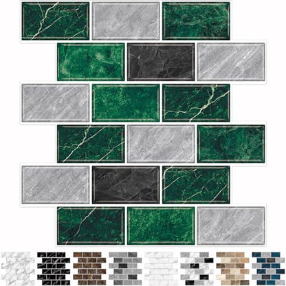 URCOLOR 10-Sheet Peel and Stick Backsplash Tile for Kitchen,12"x12" Self Adhesive Wall Tiles Stick on Back Splashes for Bathroom Green Marble Look - color: Green