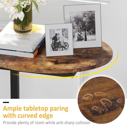 Hosfais Small Side Table Set of 2, C-Shaped Wood Sofa End Table with Metal Frame for Living Room, Bedroom, Small Spaces (Rustic Brown) - color: Rustic Brown, size: Oval 2 Pcs