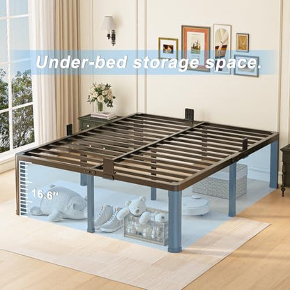 18 inch King Size Bed Frame with Round Corner Legs Mattress Slide Stopper,3500 lbs Heavy Duty Metal Platform,Steel Slat Support,No Box Spring Needed,Easy Assembly,Noise Free - size: King, style: 18 inch