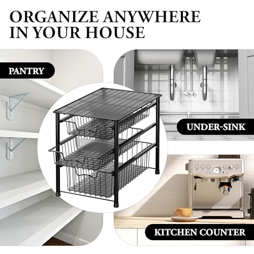 Simple Houseware Stackable 3 Tier Sliding Basket Organizer Drawer, Black - color: Black, size: 3-tier