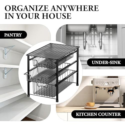 Simple Houseware Stackable 3 Tier Sliding Basket Organizer Drawer, Black - color: Black, size: 3-tier