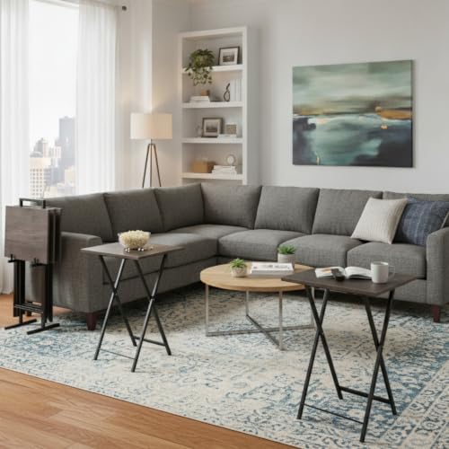 Folding TV Tray Table with Stand, Set of 4 Small Table, TV Dinner Table, Snack Tray Table Set, Portable Foldable Desk, Sofa Side Table, TV Tray Table for Couch, Living Room, Small Space - color: Grey