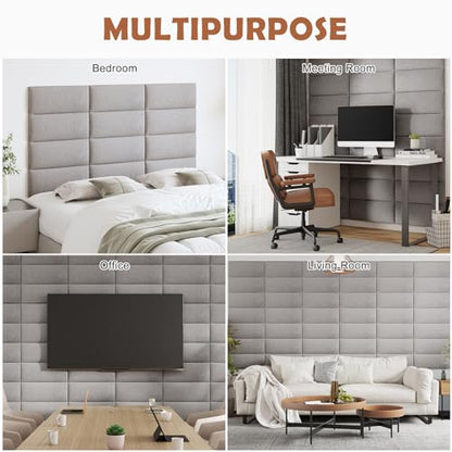IFNOW Upholstered Wall Mounted Headboard, 3D Soundproof Wall Panels Peel and Stick for King Size, Reusable and Removable Tufted Bed Headboard in Medium Grey (12 Panels, 10" x 24") - color: Fabric-medium Gray, size: King