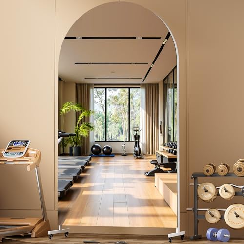 Hasipu 79" x 40" Arched Full Length Mirror on Wheels | HD tempered glass, sturdy aluminum frame, 4 smooth casters with locks, ideal for yoga, dance studio, bedroom & home gym. - size: 78.74"L x 39.37"W