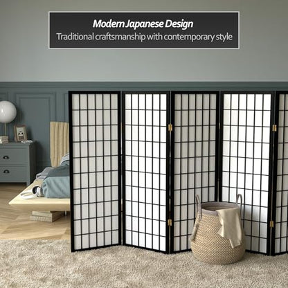 4 ft. Short Window Pane Shoji Screen - Black - 5 Panels - color: Black, size: 5 Panels