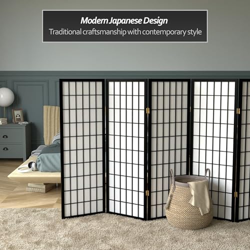 4 ft. Short Window Pane Shoji Screen - Black - 6 Panels - color: Black, size: 6 Panels