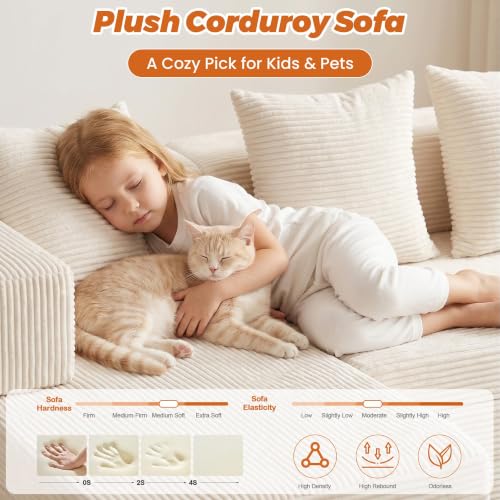 6-in-1 Boneless Couches Modular Sectional Sofa | Cloud Couch Sectional & Tri-Folding Mattress | Corduroy Pet-Friendly Convertible Sofa Bed with 800LB Capacity Living Room, Apartment, Guest Room - color: Beige