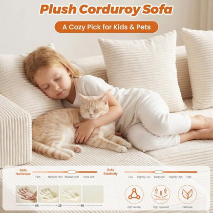 6-in-1 Boneless Couches Modular Sectional Sofa | Cloud Couch Sectional & Tri-Folding Mattress | Corduroy Pet-Friendly Convertible Sofa Bed with 800LB Capacity Living Room, Apartment, Guest Room - color: Beige