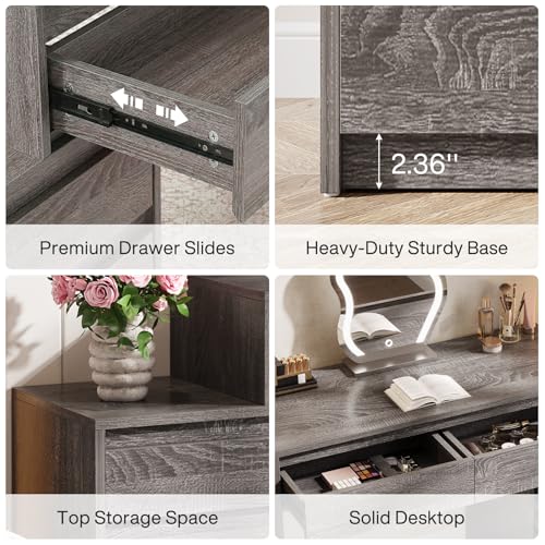 Tribesigns 63" Vanity Desk with 5 Drawers, Makeup Table with 3-Drawer Cabinet, Modern Large Dressing Table for Women Girl, with Storage, Wooden Writing Desk for Bedroom/Home Office (Gray) - color: Grey