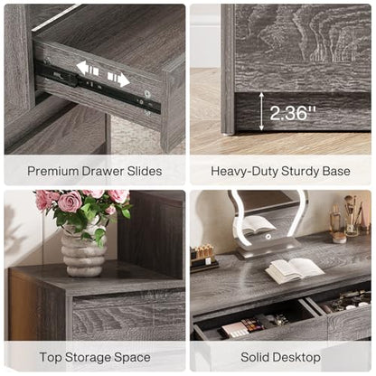 Tribesigns 63" Vanity Desk with 5 Drawers, Makeup Table with 3-Drawer Cabinet, Modern Large Dressing Table for Women Girl, with Storage, Wooden Writing Desk for Bedroom/Home Office (Gray) - color: Grey