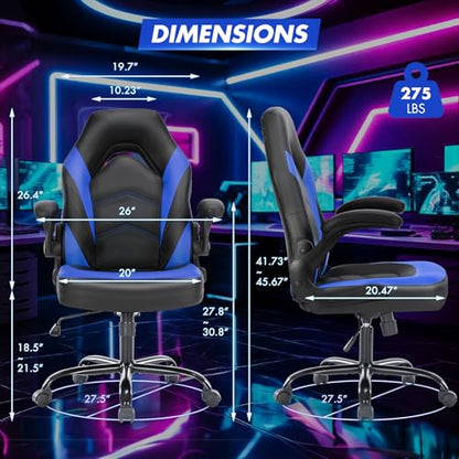 Sweetcrispy Computer Desk Chair, Lumbar Support Video Game Chair PU Leather | PU Leather Flip-up Armrest, Height Adjustable, 360 Swivel for Adults, Black Blue - color: Black Blue