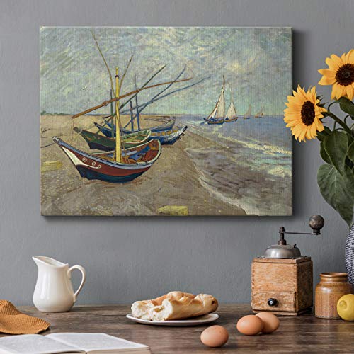 Renditions Gallery Fishing Boats on The Beach by Vincent Van Gogh Printed, Famous Painting Reproduction, Premium Gallery Wrapped Canvas Print, Ready to Hang, 8 in H x 12 in W, Made in America Art - color: Fishing Boats on the Beach, size: 12"L x 8"W