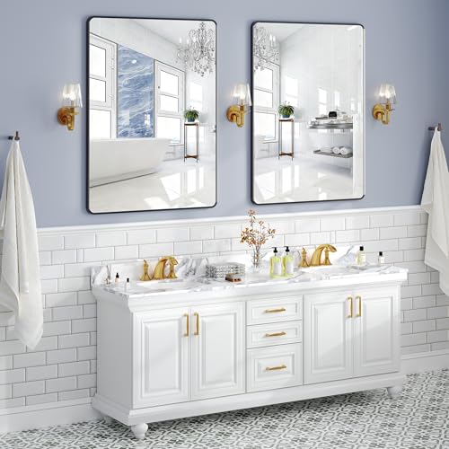 Krymnar 40"x30" Bathroom Vanity Mirror Over Sink, Black Rectangular Aluminum Frame with Rounded Corner(Small-Radius), HD Shatterproof Glass & Rust-Proof Wall Mirror for Bedroom, Living Room, Entryway - size: 40"L x 30"W