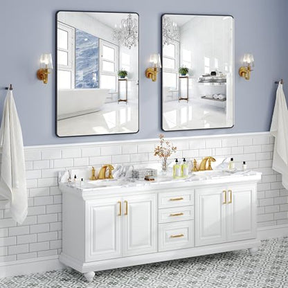 Krymnar 40"x30" Bathroom Vanity Mirror Over Sink, Black Rectangular Aluminum Frame with Rounded Corner(Small-Radius), HD Shatterproof Glass & Rust-Proof Wall Mirror for Bedroom, Living Room, Entryway - size: 40"L x 30"W