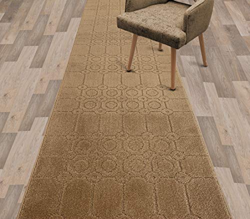 REMNAZ Custom Fit Runner Rug with Full Rubber Non-Skid Backing | Low Profile and Tractional Softness | Stain Resistant and Washable | Cut to Size Non-Slip Carpet by Foot, Doormat Size 3 ft, Gold Tan - color: Art / Tan, size: 2'1" x 3' (Rectangular)