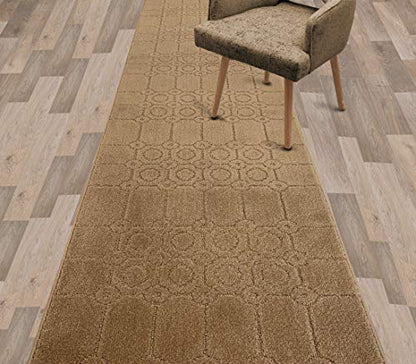 REMNAZ Custom Fit Runner Rug with Full Rubber Non-Skid Backing | Low Profile and Tractional Softness | Stain Resistant and Washable | Cut to Size Non-Slip Carpet by Foot, Doormat Size 3 ft, Gold Tan - color: Art / Tan, size: 2'1" x 3' (Rectangular)