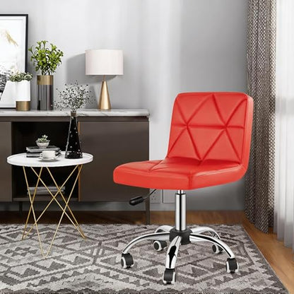 COSVALVE Armless Swivel Office Chair with Wheels, Adjustable Height | Armless Mid Back Chair With 360° Swivel, Adjustable Height & Rolling Wheels, Ideal For Home Offices, Conferences & Salons - color: Red