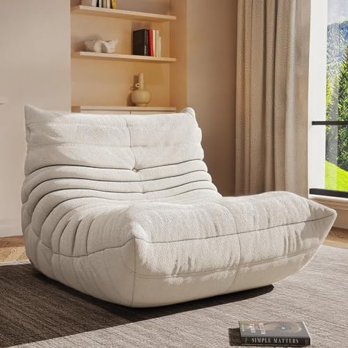 Bean Bag Chair for Adults, Comfy Floor Chair Memory Foam Bean Bag Chair, Cozy Lounge Floor Chair for Gaming, Reading & Relaxation, Small Foam Couch for Living Room, Bedroom(White, Single) - color: White, size: Single
