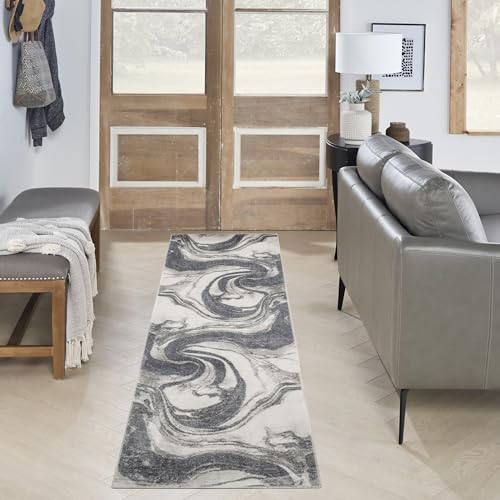 Nourison Home Astra Machine Washable Ivory Grey 2' x 6' Area Rug Easy Clean, Non Shedding, Bed Room, Living Room, Dining Room, Kitchen (6' Runner) - color: Ivory Grey, size: 2' x 6' (Runner)