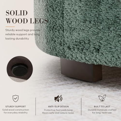 Zihanhome 30" Round Chenille Storage Ottoman Coffee Table with Removable Tray Top, Large Hidden Storage Ottoman, Solid Wood Legs for Living Room, Bedroom, Apartment (Moss Green) - color: Moss Green