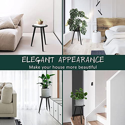 Indoor Plant Stand, Modern Plant Table 16.5" Tall Wood Mid Century Flower Holder Small Round Side End Table - color: Black, size: 16.5"